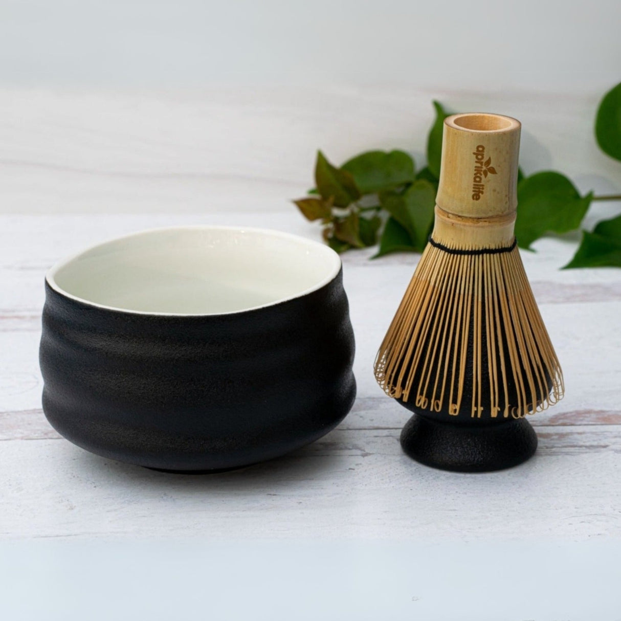 Black and White Ceramic Matcha Bowl from Aprika Life