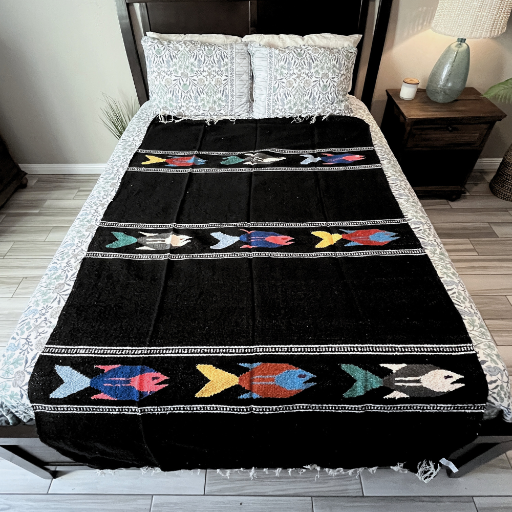 Black Baja Fish Yoga Blanket From West Path