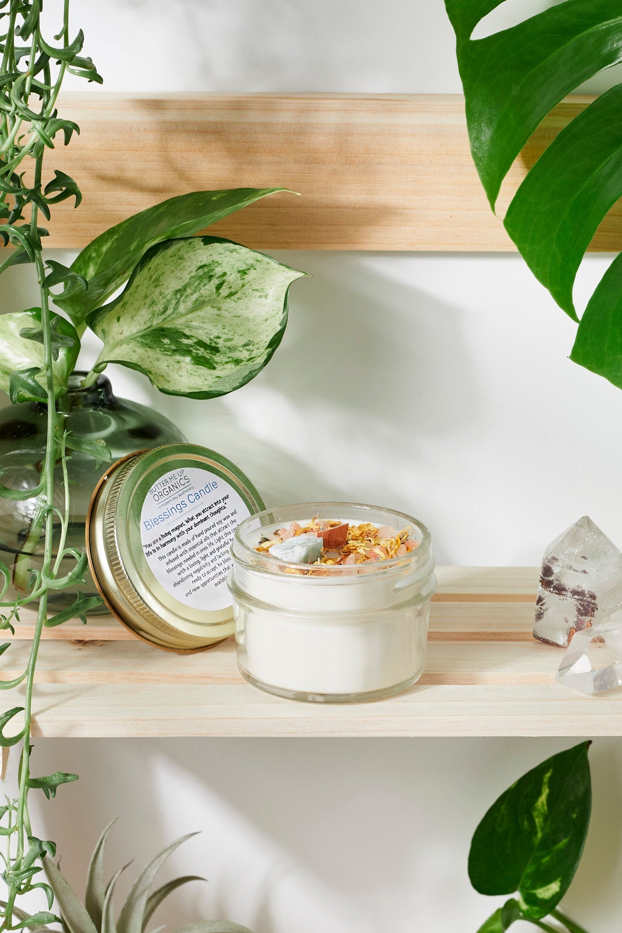 Blessings Candle / Intention Candle / Good Luck / Soy Handpoured Candle/ Candle with Crystals / Botanical Candle / Essential Oil Candle  from Butter Me Up Organics