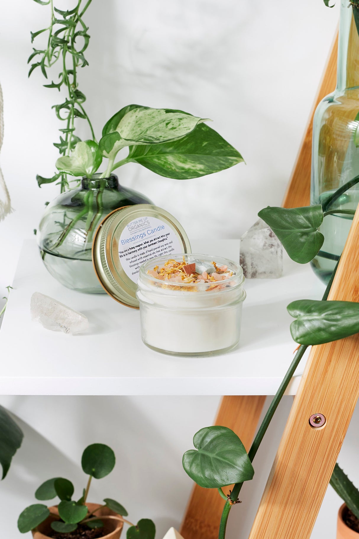 Blessings Candle / Intention Candle / Good Luck / Soy Handpoured Candle/ Candle with Crystals / Botanical Candle / Essential Oil Candle  from Butter Me Up Organics