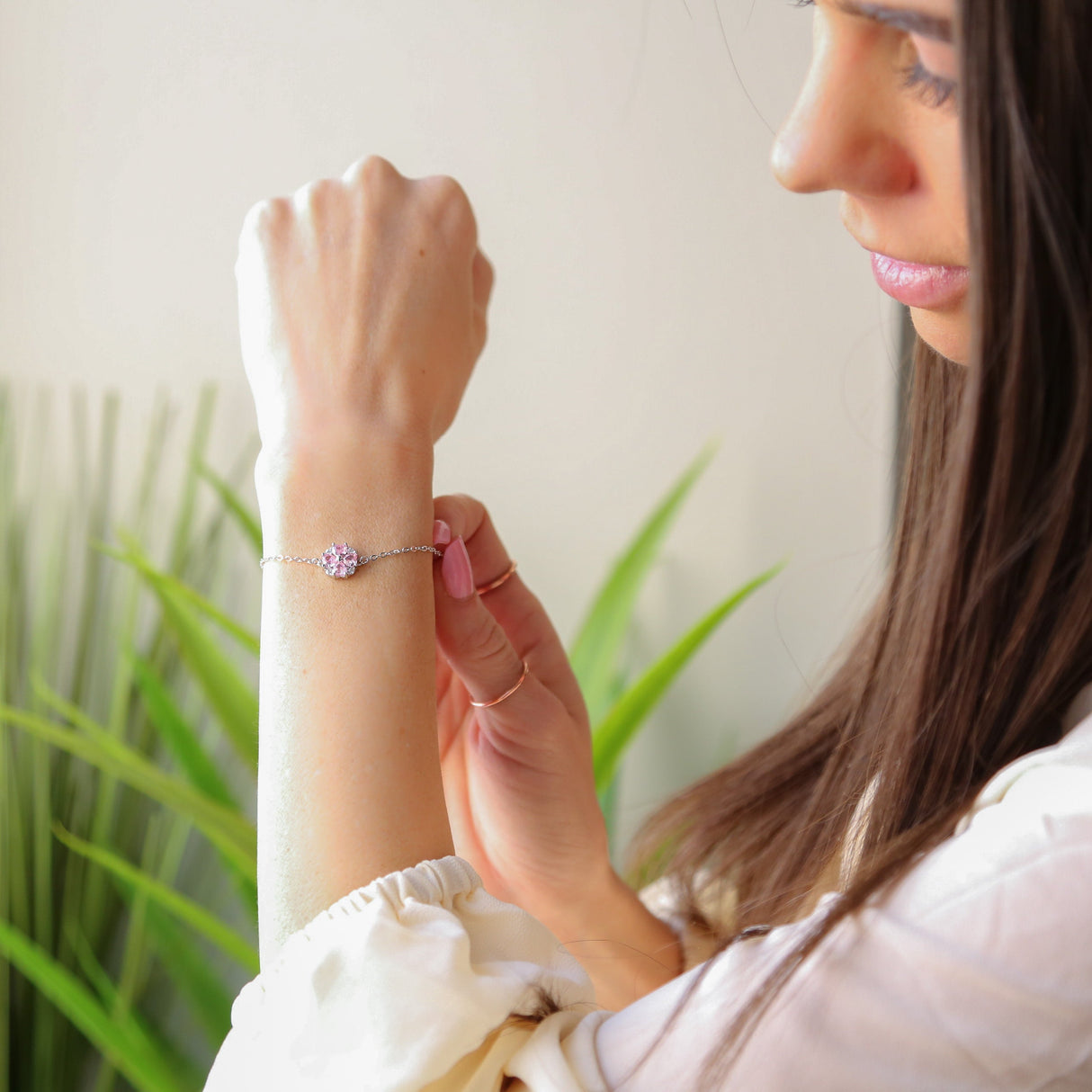 BLOSSOM Accent Bracelet - 925 Sterling Silver with Pink Zircon from Mack & Rex