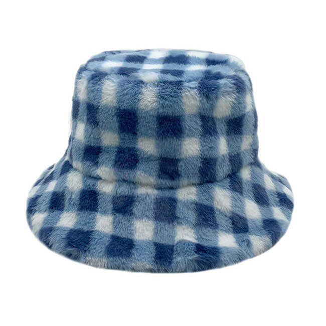 Checkered Faux Fur Bucket Hat from Madeline Love