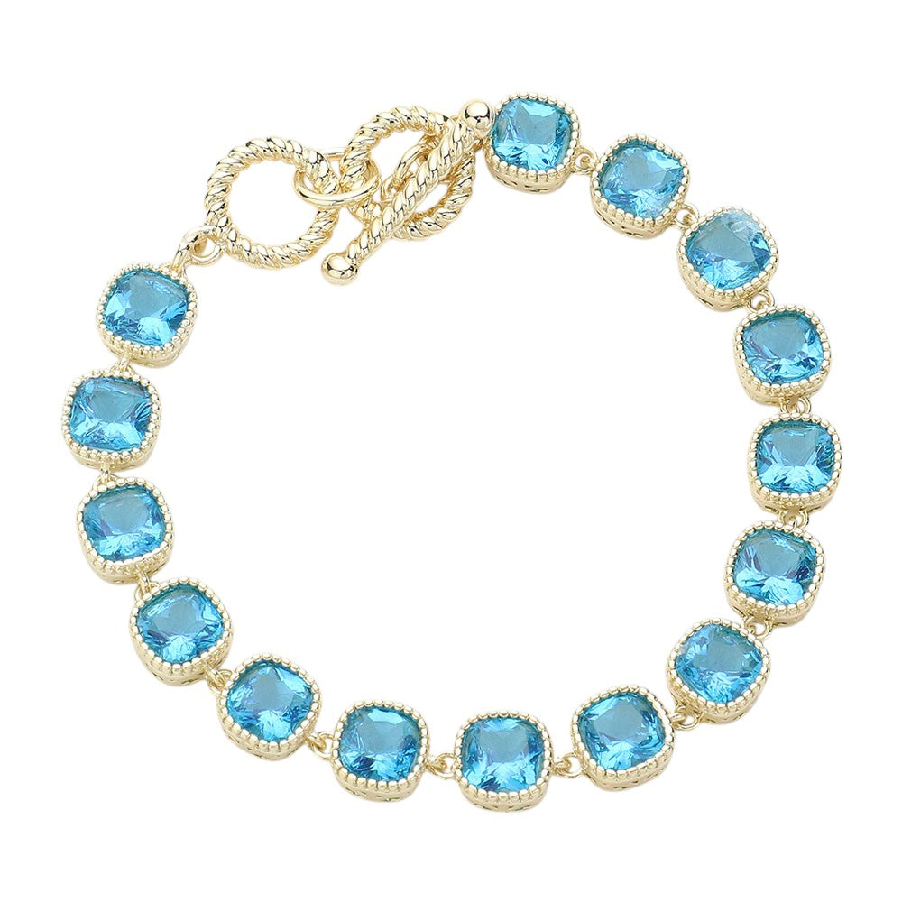 14K Gold Plated Square CZ Stone Link Evening Toggle Bracelet from Madeline Love