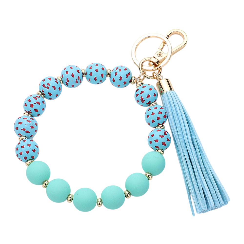 Heart Patterned Beaded Tassel Keychain  Bracelet from Madeline Love