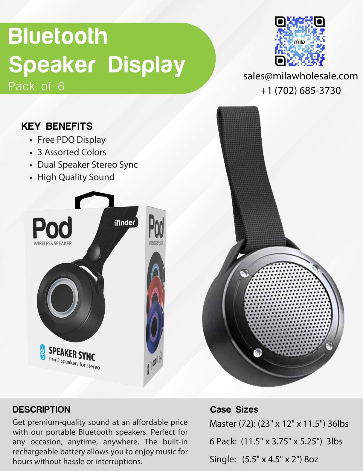 Portable Bluetooth Speaker - pack of 6 from Mila Lifestyle Accessories