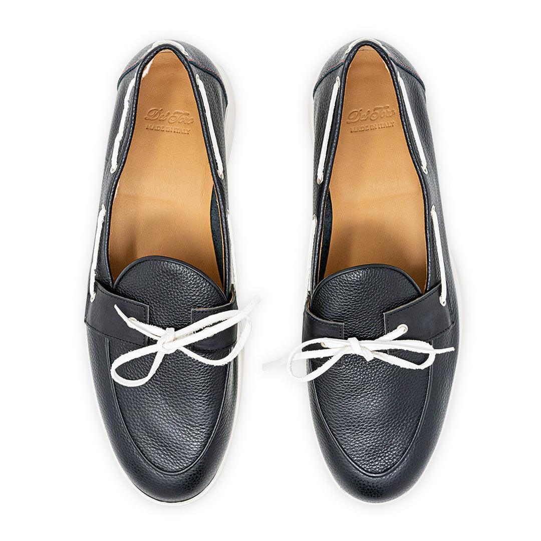 Men's Black Pebbled Leather Barca Yacht Loafer From Del Toro Shoes