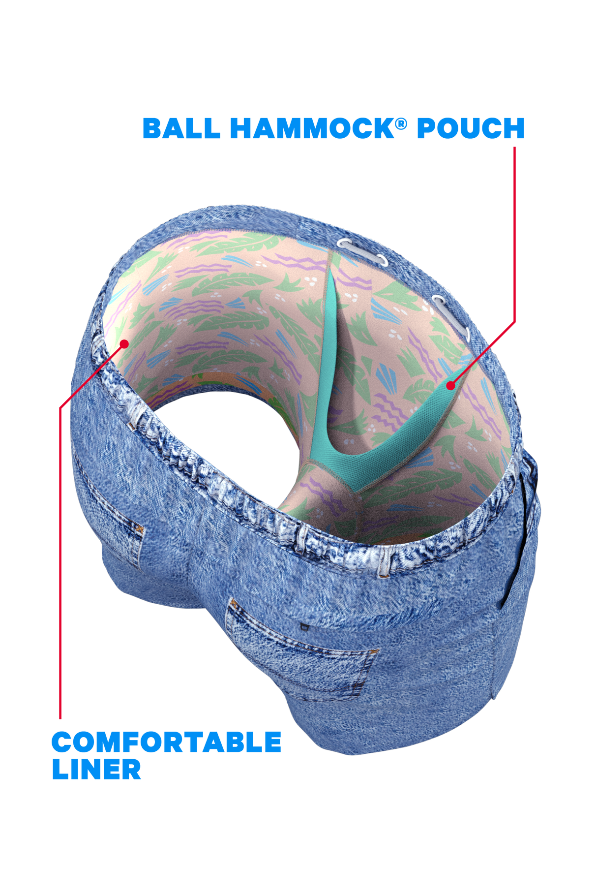 The Boogie Board Lord | Denim Tropical Ball Hammock® Pouch 8" Swim Trunks from Shinesty