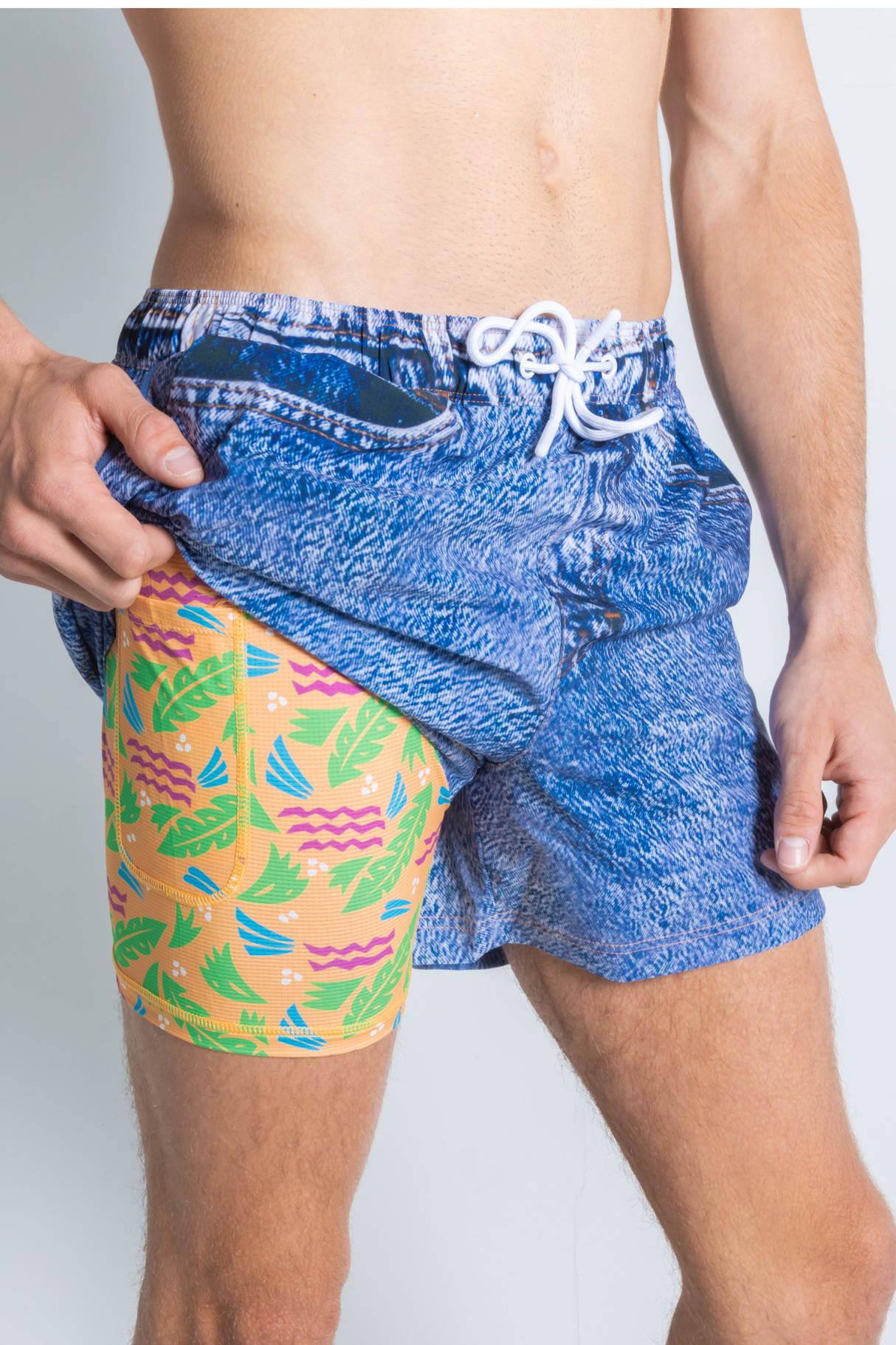 The Boogie Board Lord  | Denim Tropical Ball Hammock® Pouch 5" Swim Trunks from Shinesty