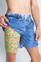 The Boogie Board Lord | Denim Tropical Ball Hammock® Pouch 8" Swim Trunks from Shinesty