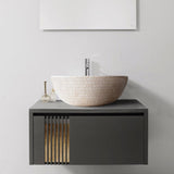 Botticino Marble Mosaic Natural Stone Round Above Vanity Vessel Sink Semi-polished (D)16" (H)6" From Villohome