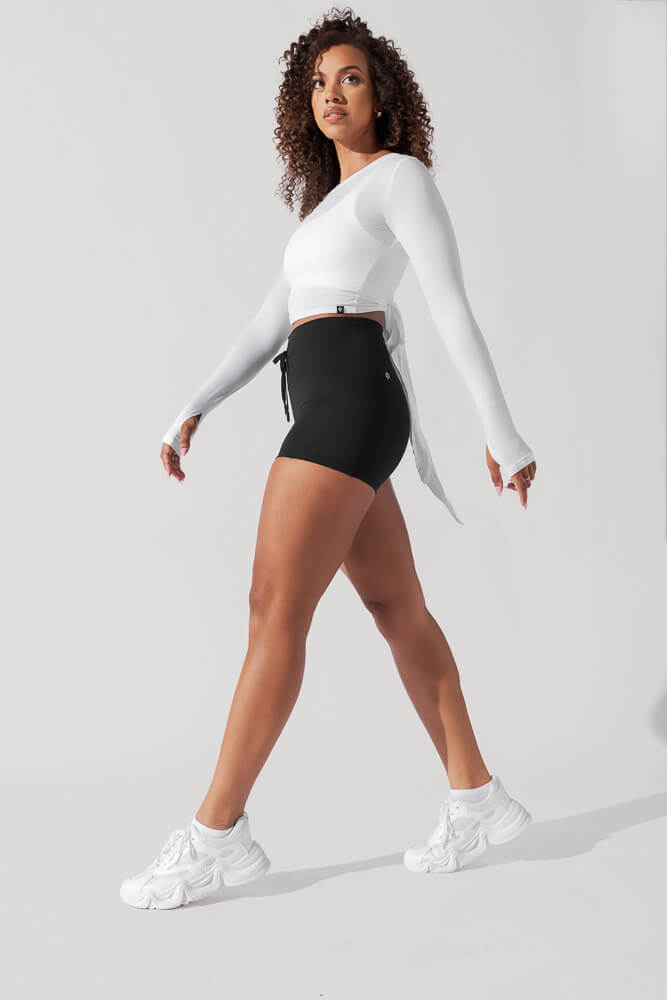 Bow Back Reversible Long Sleeve Top - White from POPFLEX