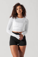 Bow Back Reversible Long Sleeve Top - White from POPFLEX