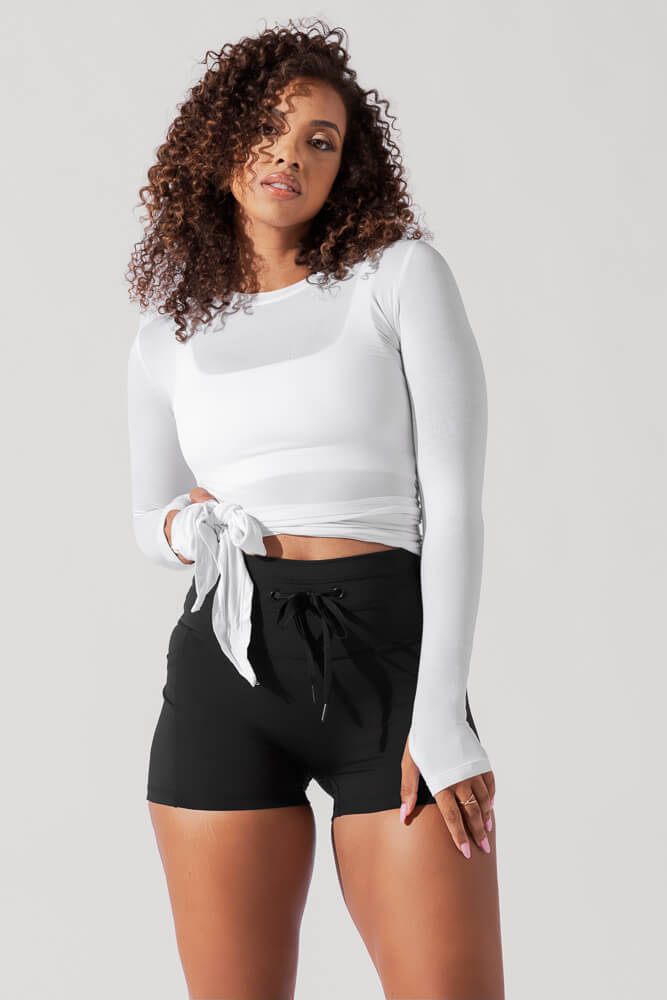 Bow Back Reversible Long Sleeve Top - White from POPFLEX