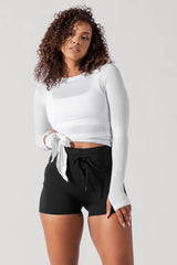 Bow Back Reversible Long Sleeve Top - White from POPFLEX