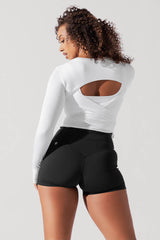 Bow Back Reversible Long Sleeve Top - White from POPFLEX