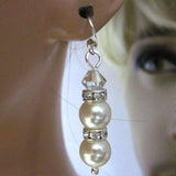 Bridal Sterling Silver Stacked Crystal and Pearl Earrings from Alexa Martha Designs