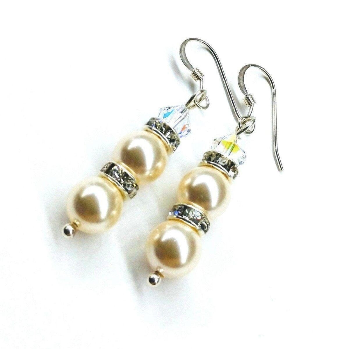Bridal Sterling Silver Stacked Crystal and Pearl Earrings from Alexa Martha Designs