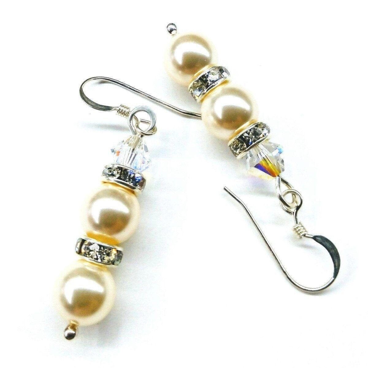 Bridal Sterling Silver Stacked Crystal and Pearl Earrings from Alexa Martha Designs