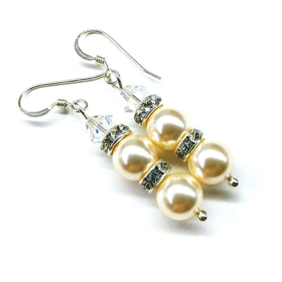 Bridal Sterling Silver Stacked Crystal and Pearl Earrings from Alexa Martha Designs