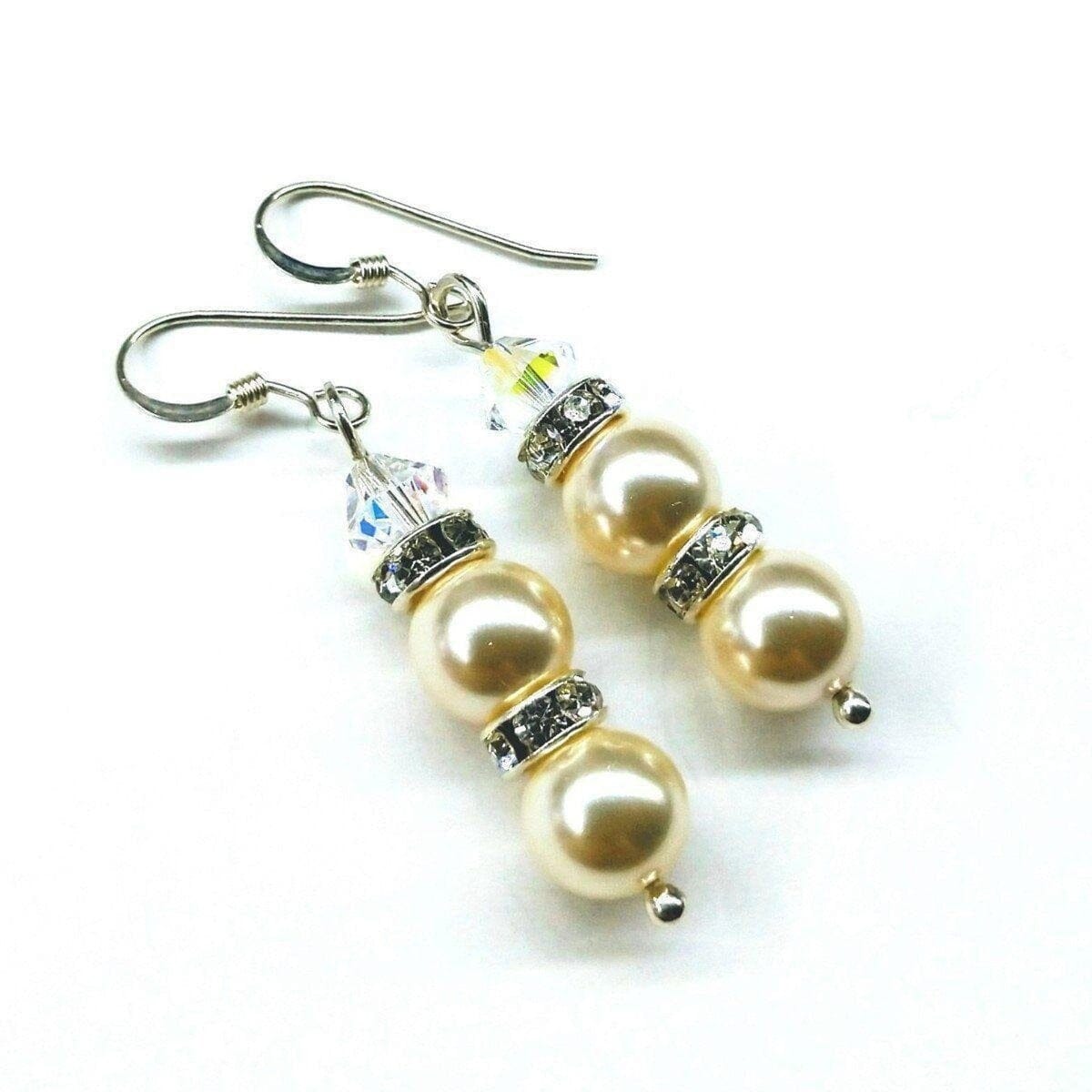 Bridal Sterling Silver Stacked Crystal and Pearl Earrings from Alexa Martha Designs