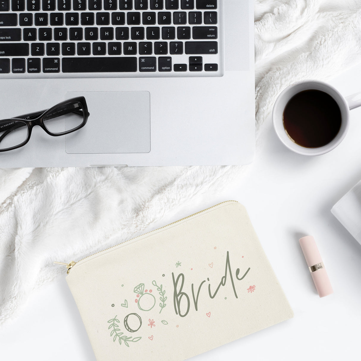 Floral Bride Cotton Canvas Cosmetic Bag from The Cotton & Canvas Co.