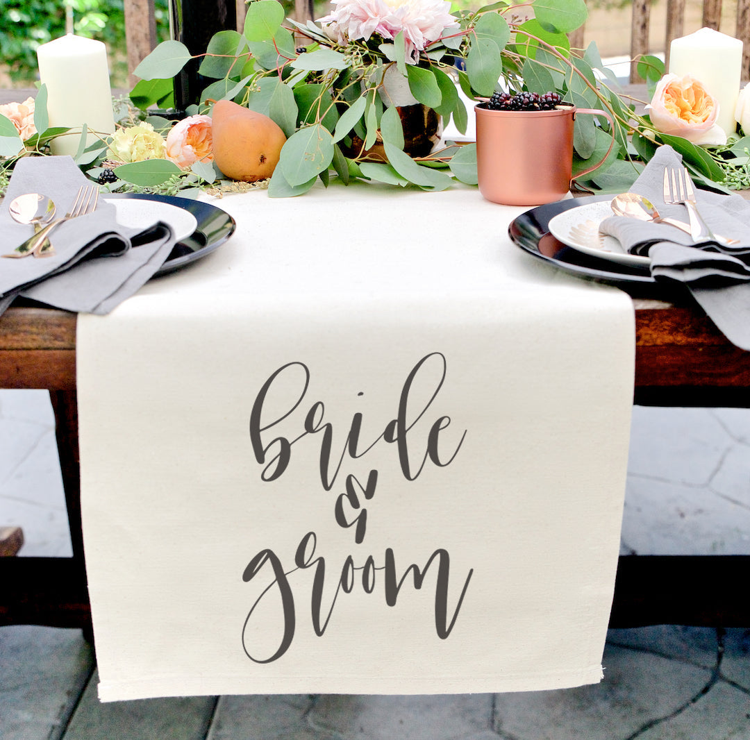 Bride & Groom Cotton Canvas Table Runner from The Cotton & Canvas Co.