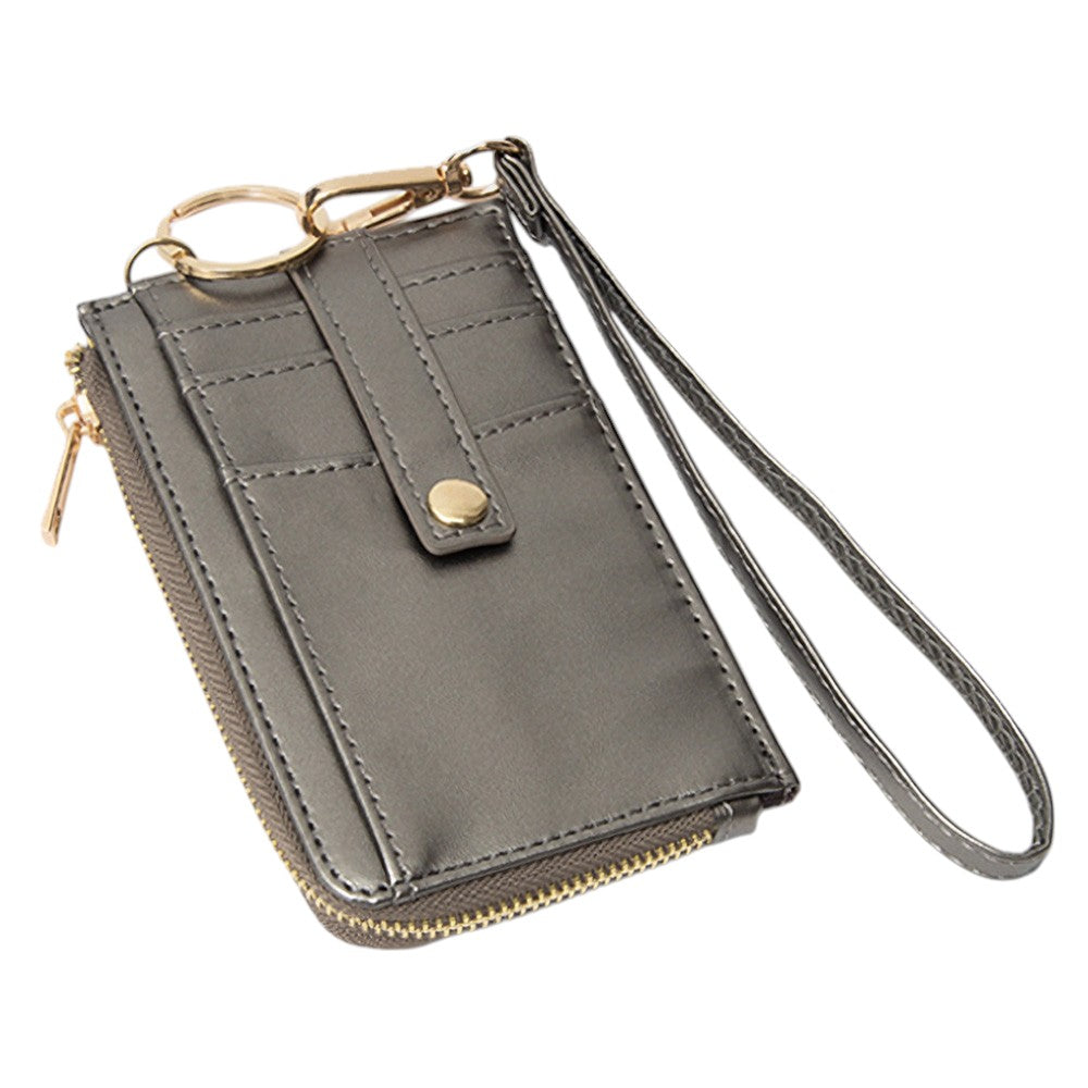 Faux Leather Basket Weave Flat Card Holder Wallet with Wristlet  from Madeline Love