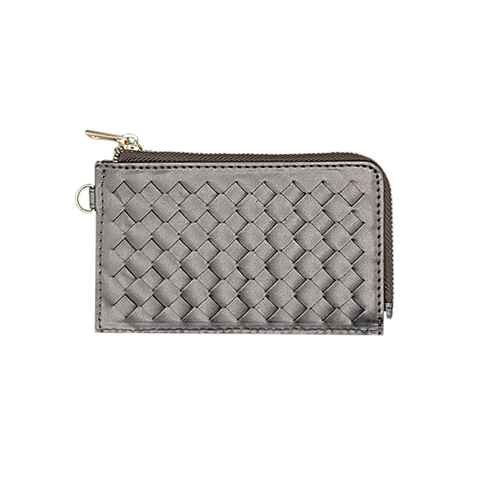 Faux Leather Basket Weave Flat Card Holder Wallet with Wristlet  from Madeline Love