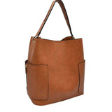 2-in-1 Chic Satchel Side Pocket Bucket Bag with Long Strap from Madeline Love