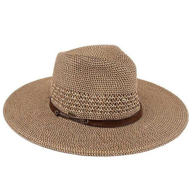 C.C Faux Leather String Paper Straw Panama Hat from Madeline Love