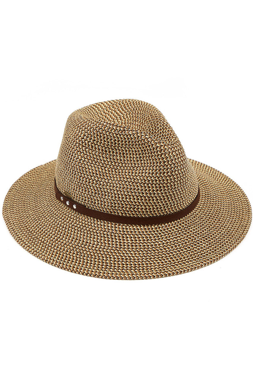 C.C SUEDE BAND TRIM PANAMA SUN HAT from Madeline Love