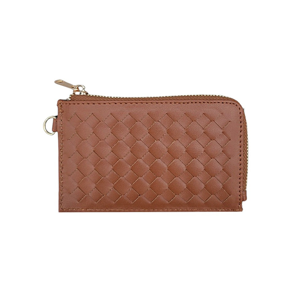 Faux Leather Basket Weave Flat Card Holder Wallet with Wristlet  from Madeline Love