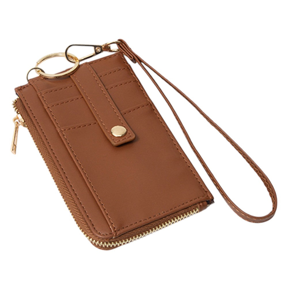 Faux Leather Basket Weave Flat Card Holder Wallet with Wristlet  from Madeline Love