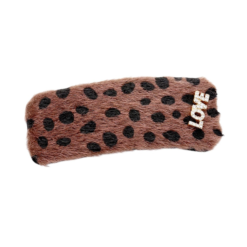 Leopard Faux Fur Love Barrette from Madeline Love