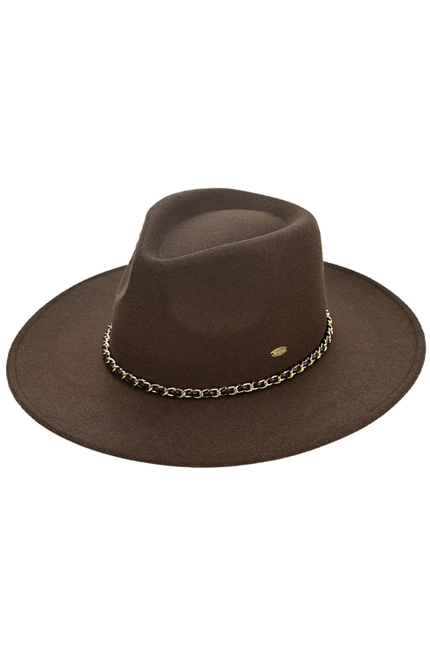 C.C Chain Trim Band Vegan Felt Panama Hat from Madeline Love
