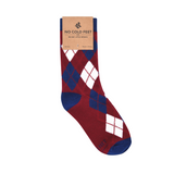 Burgundy and Navy Argyle Kids Socks from No Cold Feet