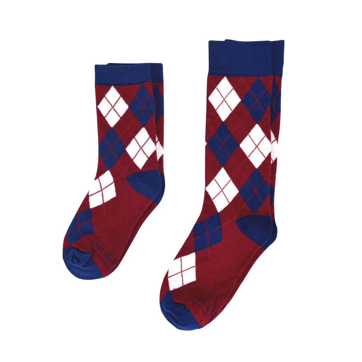 Burgundy and Navy Argyle Kids Socks from No Cold Feet