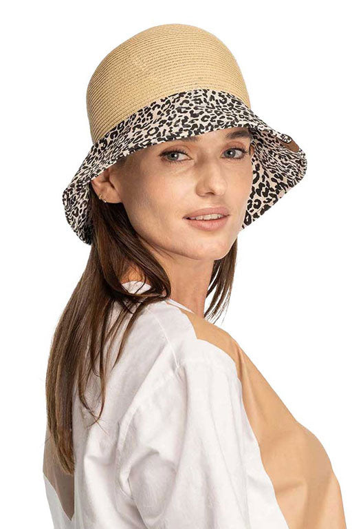 C.C Baby Leopard Print Cloche Straw Bucket Hat from Madeline Love