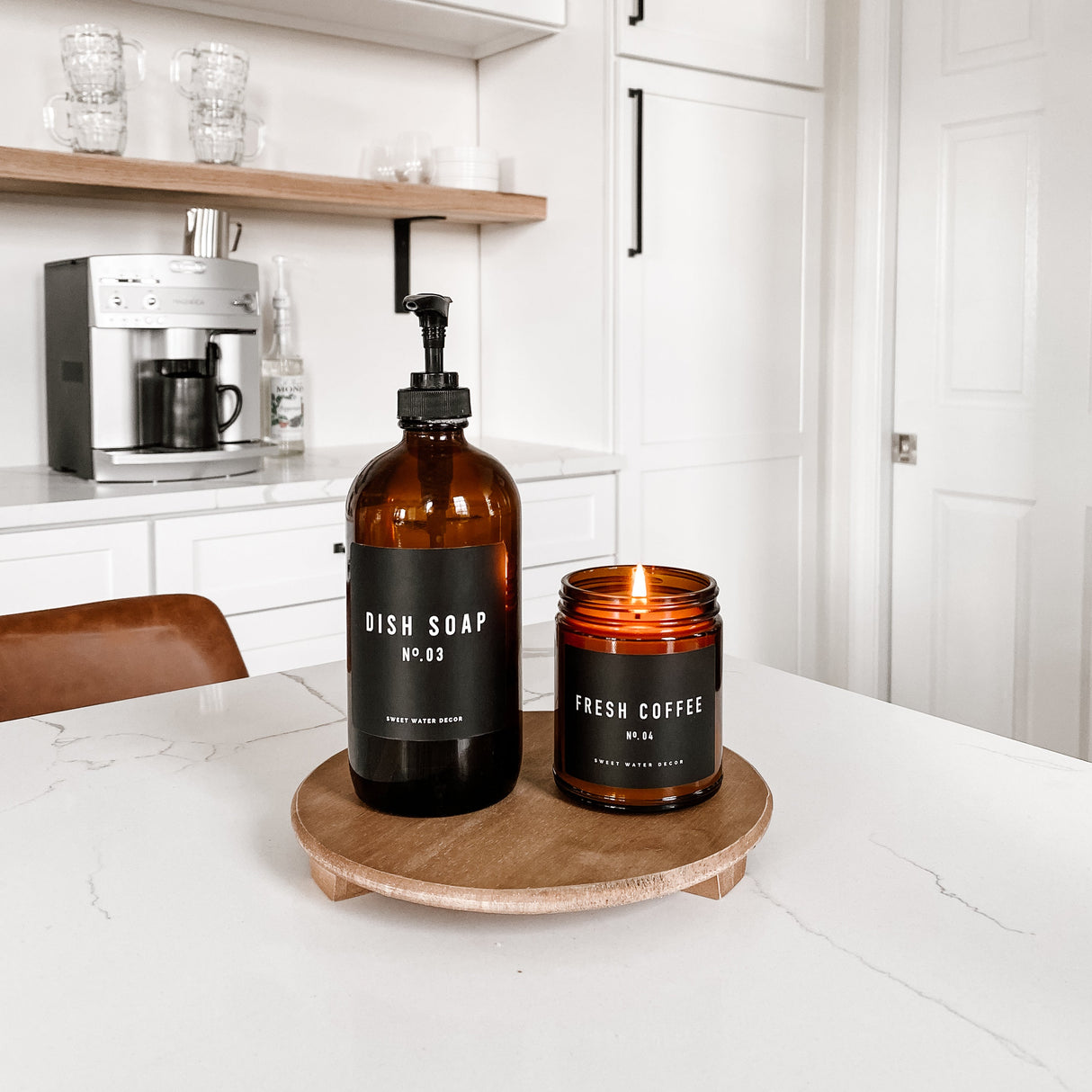 Amber 16oz Glass Dish Soap Dispenser - Black Label From Sweet Water Decor