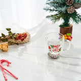 Christmas Glass Coffee Mug Set of 2 Mugs - Holly Jolly Tree Double Wall Insulated Cups Holidays 10oz Glassware Handle Gifts, Confetti Snowflake Glassware Tea, Milk, Beverage, Juice, Water Holiday Gift from The Wine Savant