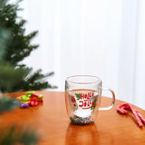 Christmas Glass Coffee Mug Set of 2 Mugs - Holly Jolly Tree Double Wall Insulated Cups Holidays 10oz Glassware Handle Gifts, Confetti Snowflake Glassware Tea, Milk, Beverage, Juice, Water Holiday Gift from The Wine Savant