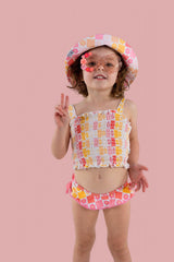 SUMMER SUNSET CHECKERS DREAM SMOCKED TANKINI TWO PIECE SWIM SUIT from DREAM BIG LITTLE CO