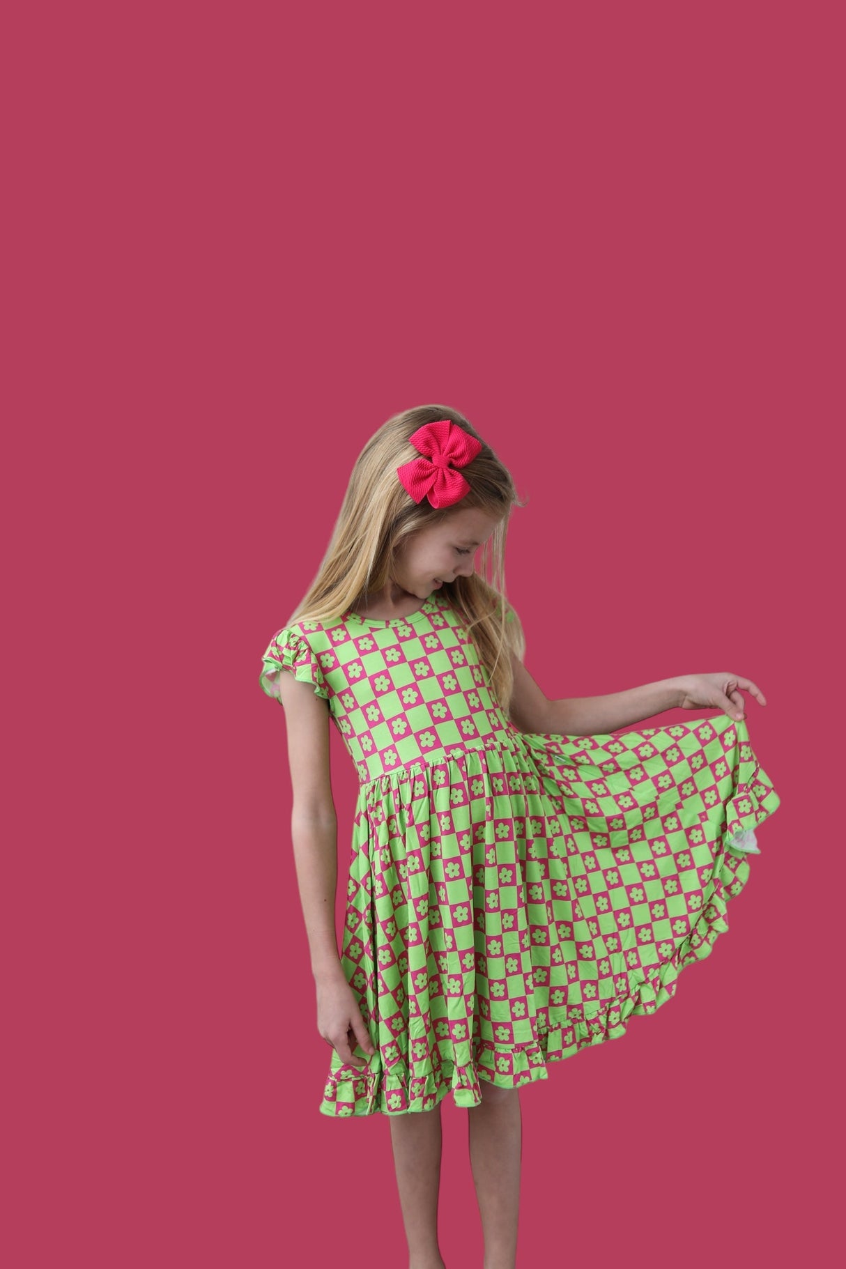 WILD DAISY CHECKERS DREAM RUFFLE DRESS from DREAM BIG LITTLE CO