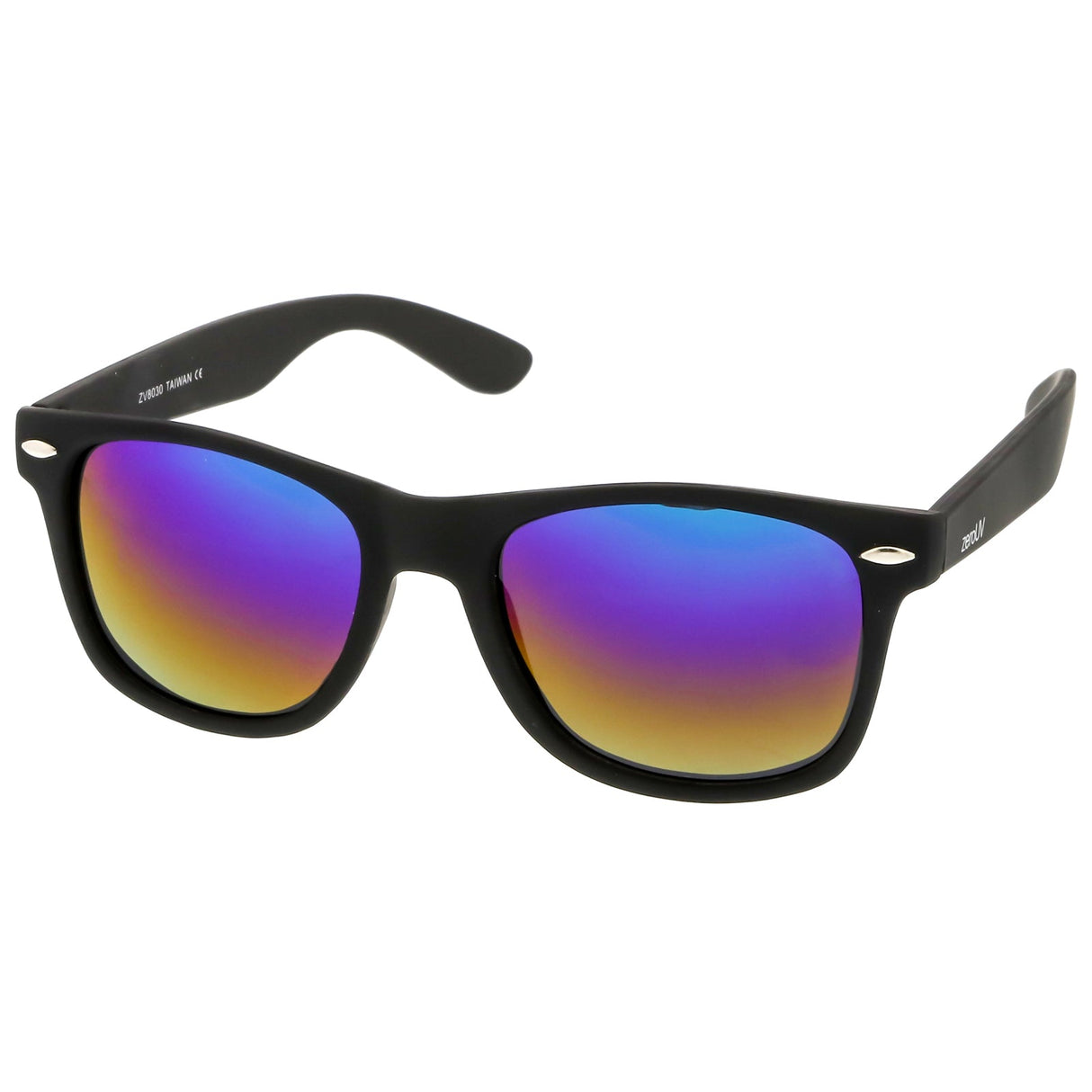 Flat Matte Black Mirrored Polarized Lens Horned Rim Sunglasses 8030 from zeroUV