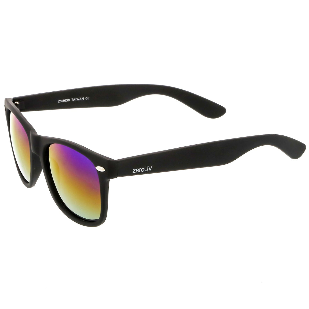 Flat Matte Black Mirrored Polarized Lens Horned Rim Sunglasses 8030 from zeroUV