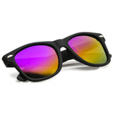 Flat Matte Black Mirrored Polarized Lens Horned Rim Sunglasses 8030 from zeroUV