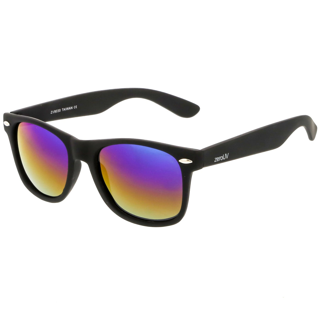 Flat Matte Black Mirrored Polarized Lens Horned Rim Sunglasses 8030 from zeroUV