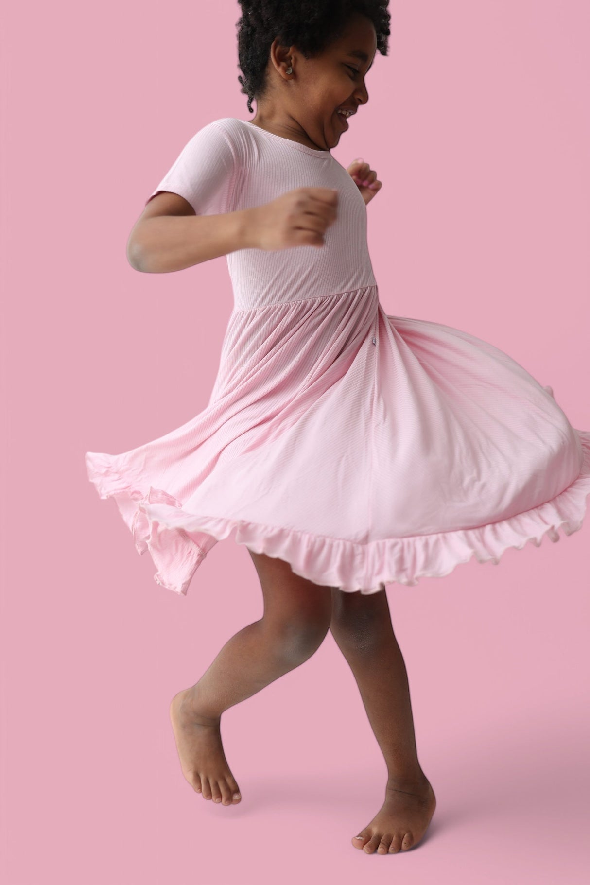 PINK ROSE RIB RUFFLE DRESS from DREAM BIG LITTLE CO
