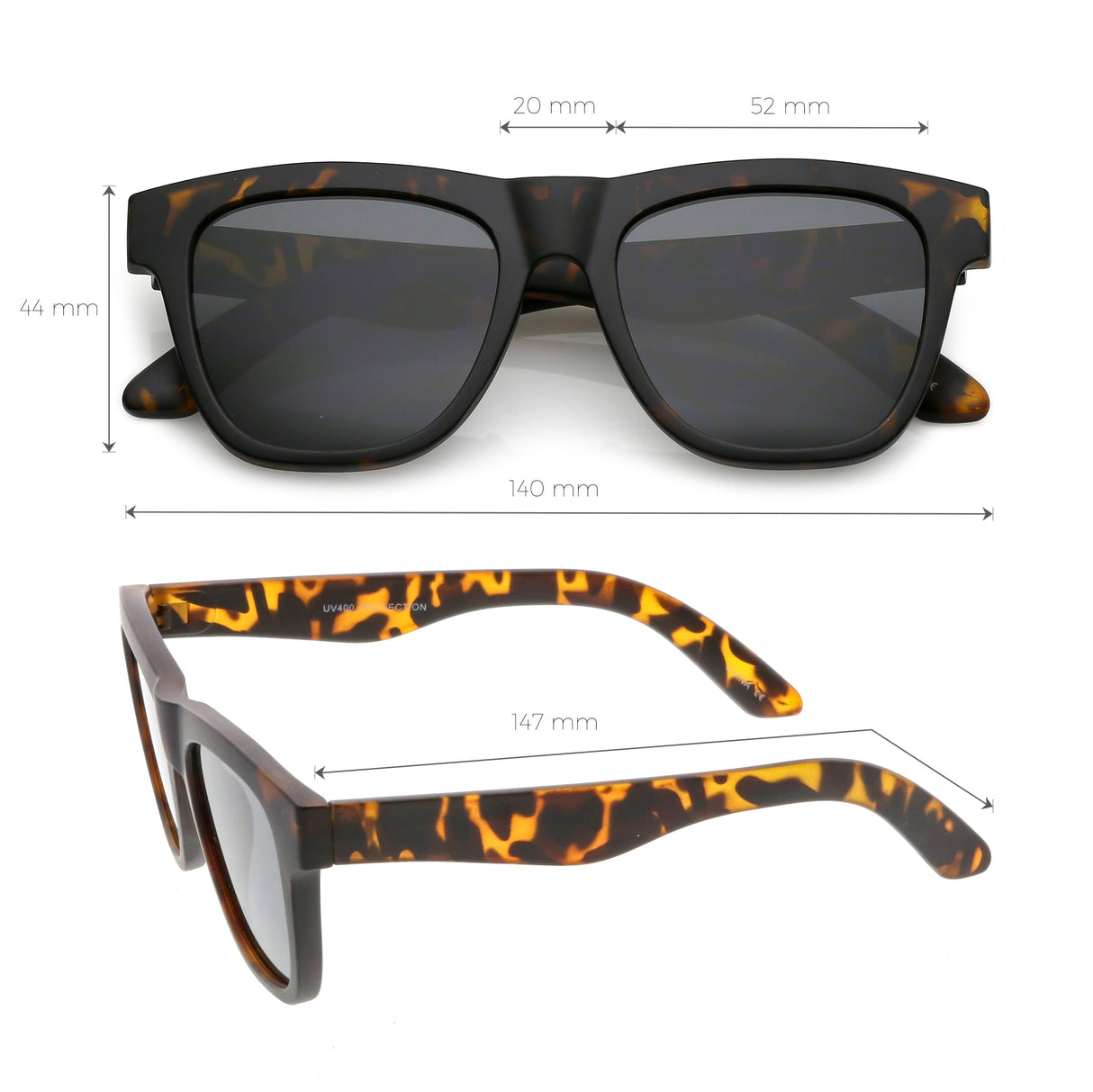 Classic Thick Arms Flat Lens Square Horn Rimmed Sunglasses C286 from zeroUV