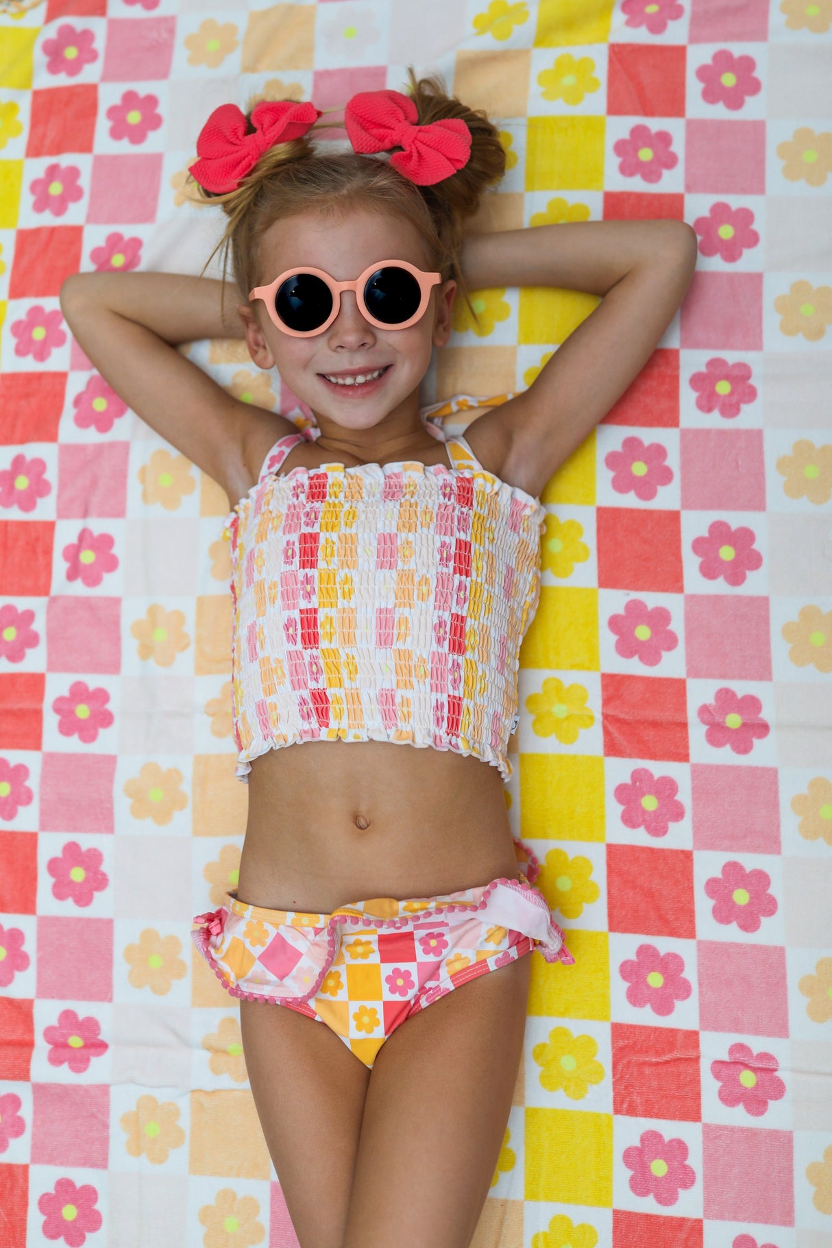 SUMMER SUNSET CHECKERS DREAM SMOCKED TANKINI TWO PIECE SWIM SUIT from DREAM BIG LITTLE CO